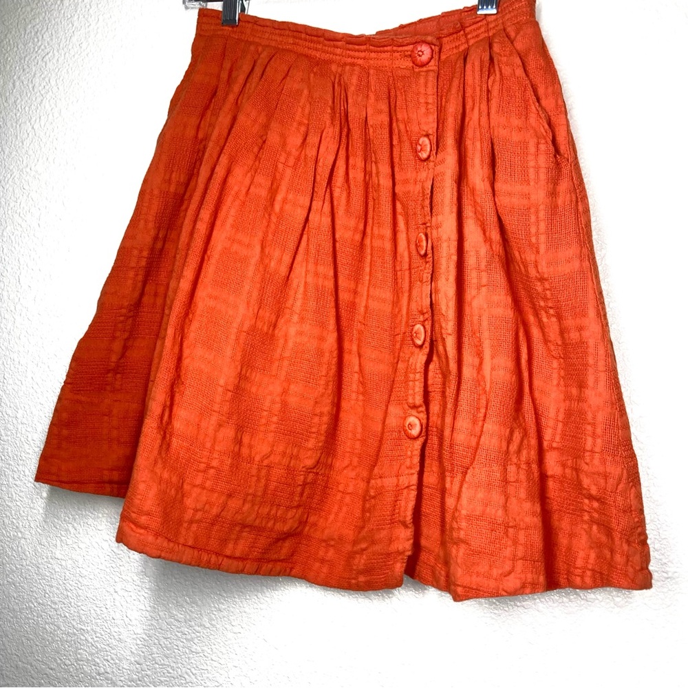 Anthropology Postmark Orange Darlene Dobby Skirt 00 Pockets Button Down Cotton